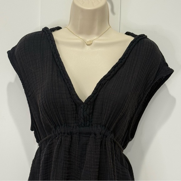 By Anthropologie Molly Braided Cover Up Romper Cotton Gauzy Black Small Beach - Picture 6 of 16
